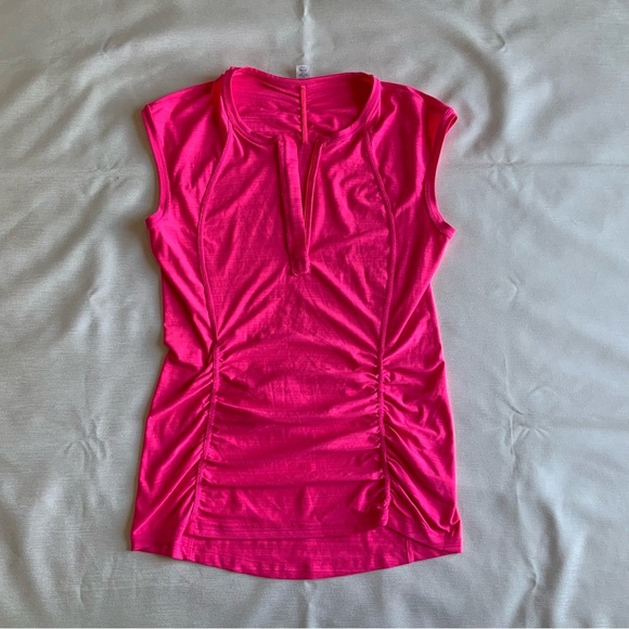 Athleta Hot Pink Ruched Muscle Tee - Picture 7 of 9